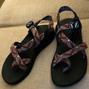 LIKE NEW Chaco Women's Z/2 Classic Sandals Wicker Mandarin Blue Orange White